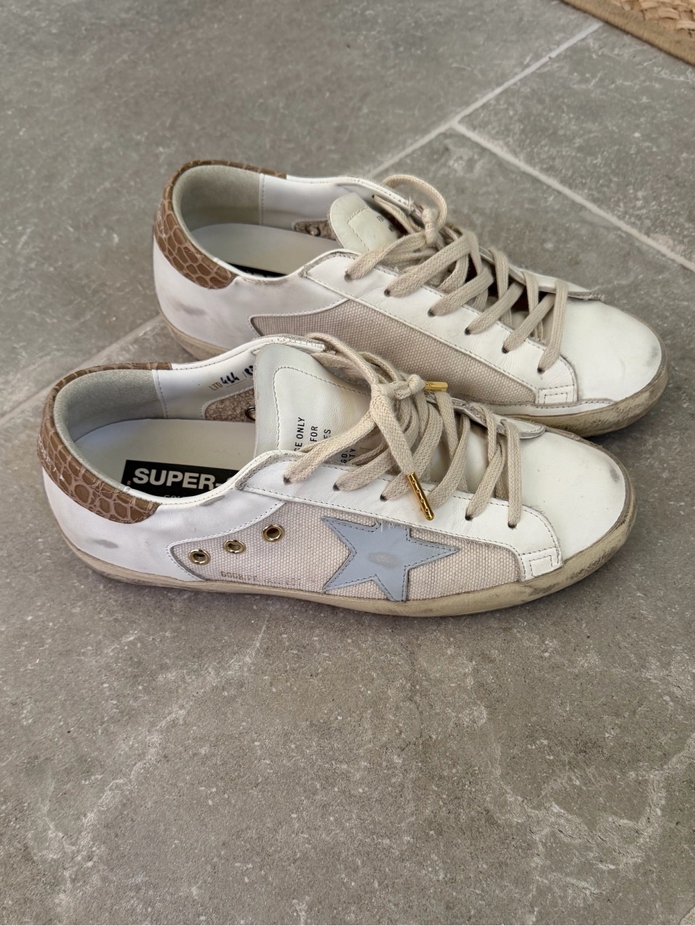 Golden Goose superstar distressed White Sneakers with Beige Accent